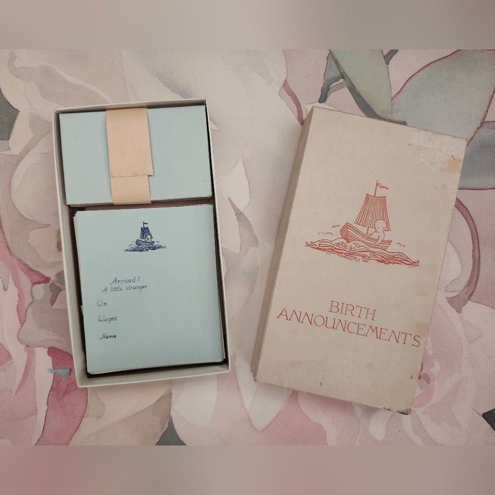 Vintage Birth Announcement Cards with Box